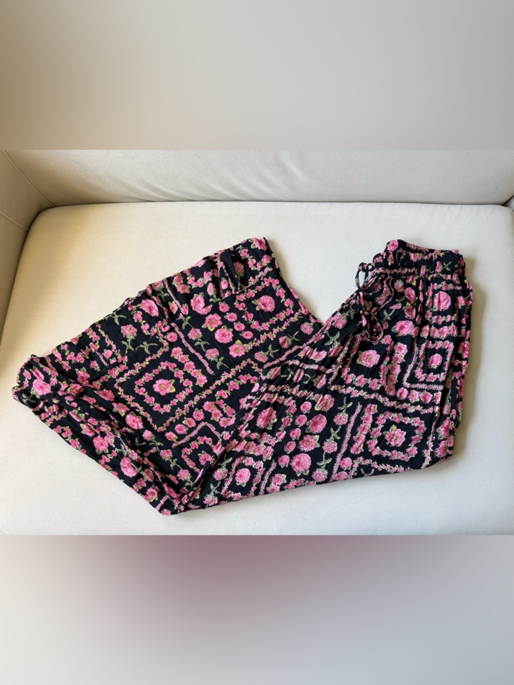 Angie Black Pants with Pink Floral Print